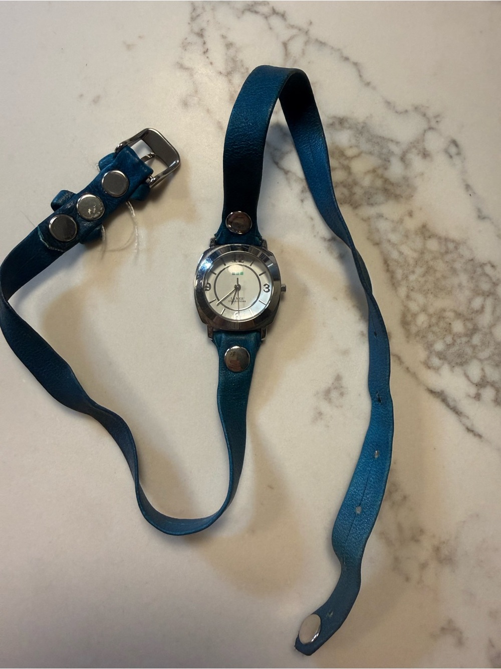 Teal Leather Wrap Watch with Silver-Tone Dial